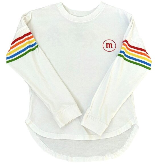 M&M's White Drop Shoulder Crew Neck Colorful Stripes Tee Girls Size M (7/8) - Picture 1 of 5